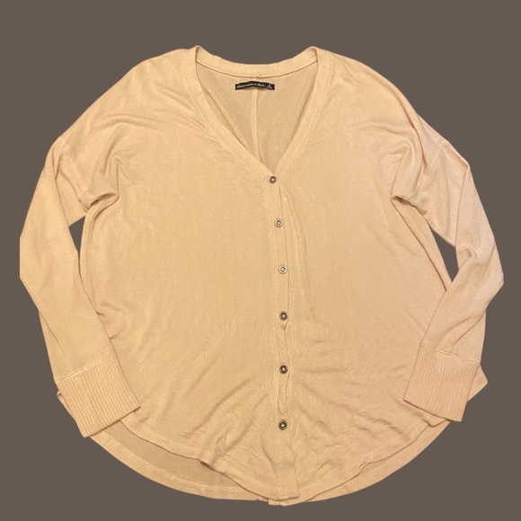 Abercrombie & Fitch Cream Button Down Front Tie Cardigan - Picture 2 of 5